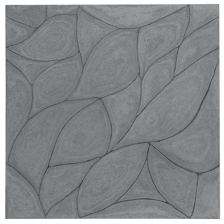 Thalia Carved Rosette Petra Nero 18x18 Honed Limestone Tile