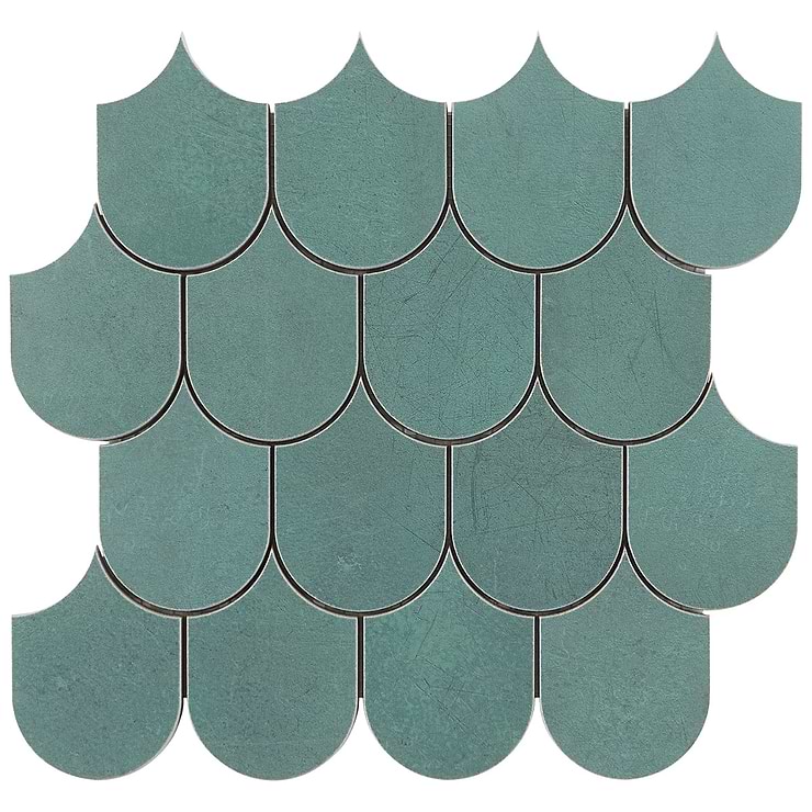 Bond Viridum Green Fishscale Plume Matte Porcelain Mosaic Tile