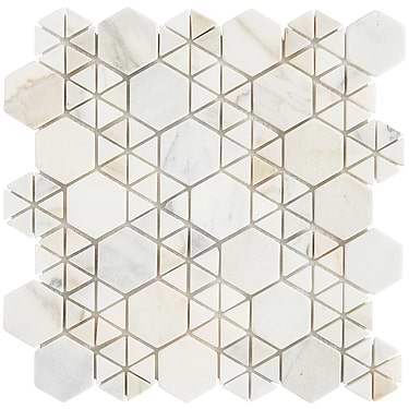 Aspekt Hex Calacatta Hexagon White Honed Marble Mosaic Tile