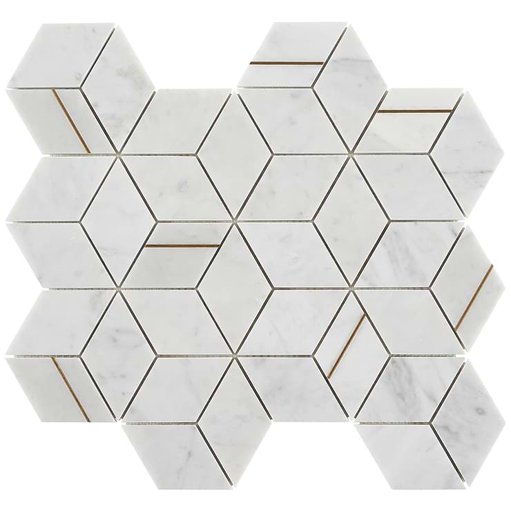 Morgana Carrara Polished Marble and Brass Mosaic Tile