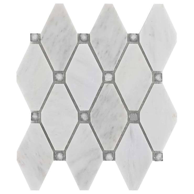 Reflection White Asian Statuary 3x5 Diamond & Mirror Polished Marble & Glass Mosaic Tile