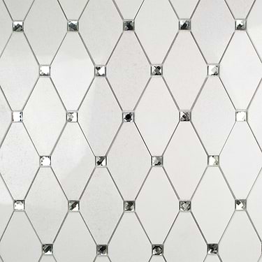 Reflection Diamond White Thassos & Mirrored Glass Marble Polished Mosaic Tile  - Sample