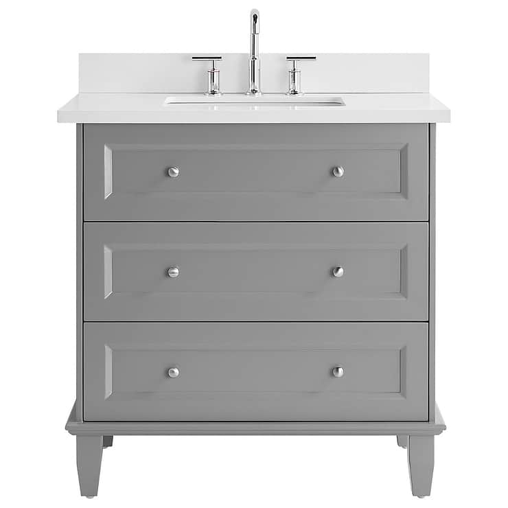 Nora 36" Gray Vanity with Pure White Quartz Top and Ceramic Basin