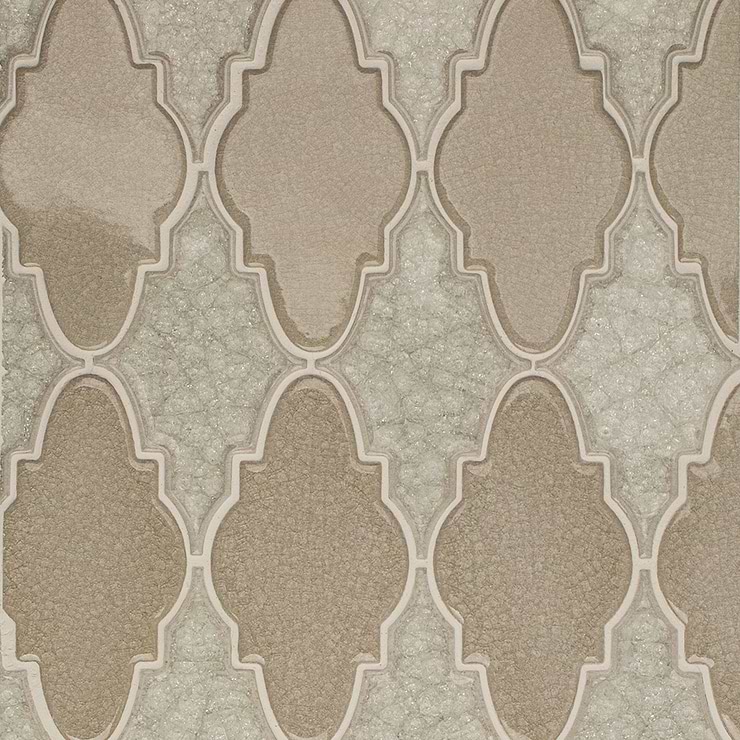 Roman Valor Frosty Morning Beige Arabesque Polished Glass Mosaic; in White + Cream Glass + Ceramic; for Backsplash, Kitchen Wall, Wall Tile, Bathroom Wall, Shower Wall; in Style Ideas Beach, Transitional