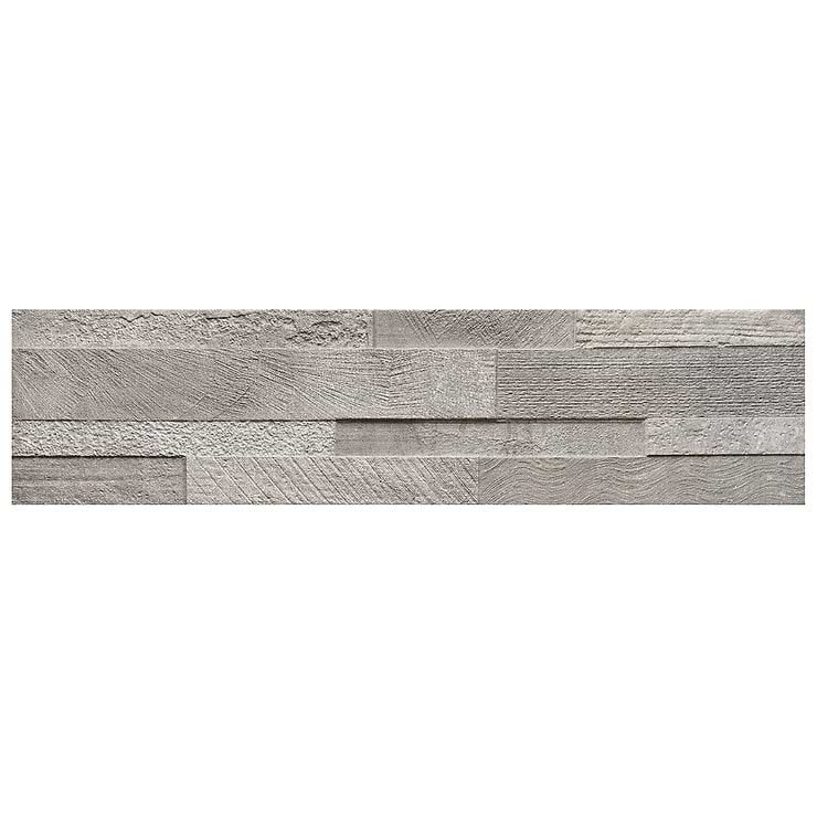 Lodge Stone 3D Gray 6x24 Textured Porcelain Wall Tile