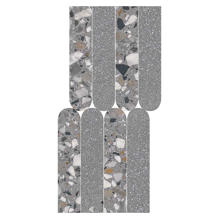 Kobe Fin Charcoal Gray 2x8 Terrazzo Look Matte Porcelain Mosaic Tile