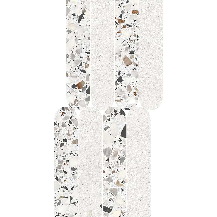 Kobe Fin Ice White 2x8 Terrazzo Look Matte Porcelain Mosaic Tile