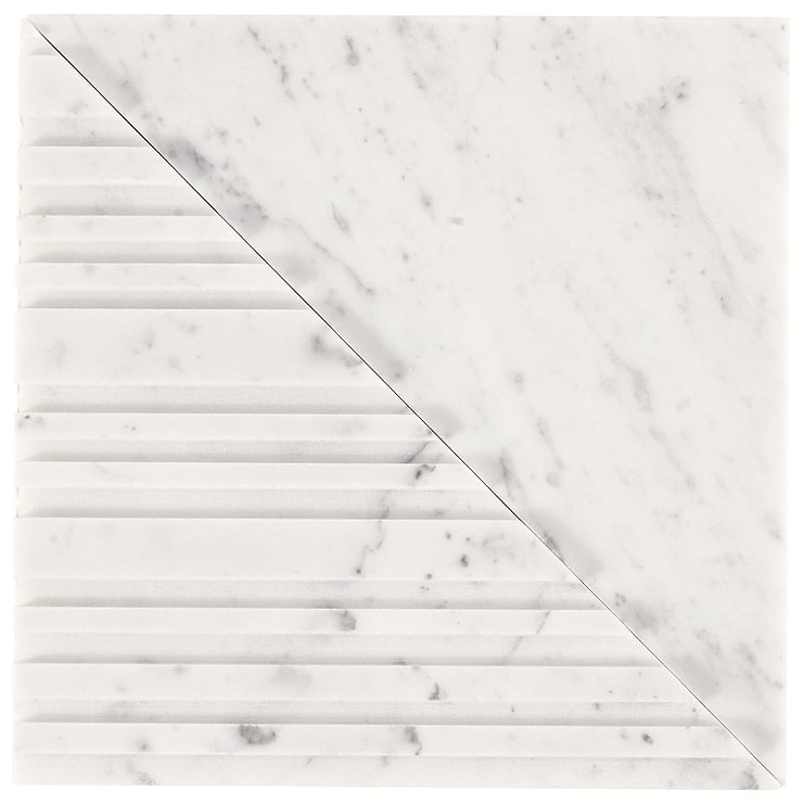 Barcode by Michael Habachy Medio Carrara White 8x8 Textured 3D Honed Marble Tile