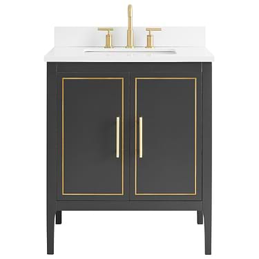 Province Black and Gold 30" Single Vanity with Pure White Quartz Top