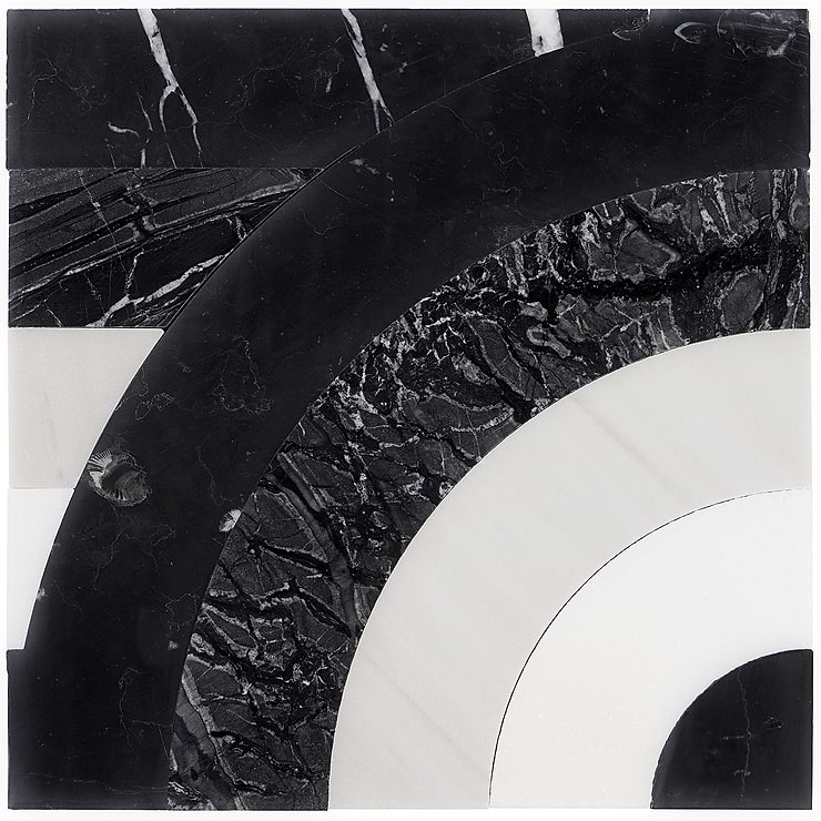 Arc Horizontal Night Black & White 12X12 Polished Marble Mosaic By Elizabeth Sutton; in Multicolor Marble; for Backsplash, Floor Tile, Kitchen Floor, Kitchen Wall, Wall Tile, Bathroom Floor, Bathroom Wall, Shower Wall, Outdoor Wall, Commercial Floor; in Style Ideas Art Deco, Mid Century