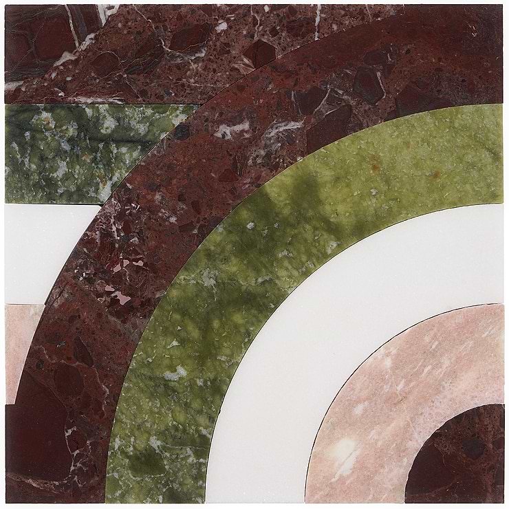 Arc Horizontal Rainbow Multicolor 12X12 Polished Marble Mosaic By Elizabeth Sutton; in Multicolor Marble; for Backsplash, Floor Tile, Kitchen Floor, Kitchen Wall, Wall Tile, Bathroom Floor, Bathroom Wall, Shower Wall, Outdoor Wall, Commercial Floor; in Style Ideas Art Deco, Mid Century