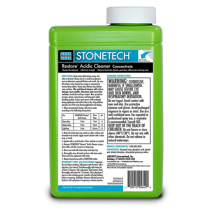Stone Pro Quick Clean - Acidic Tile, Grout and Masonry Cleaner Concentrate