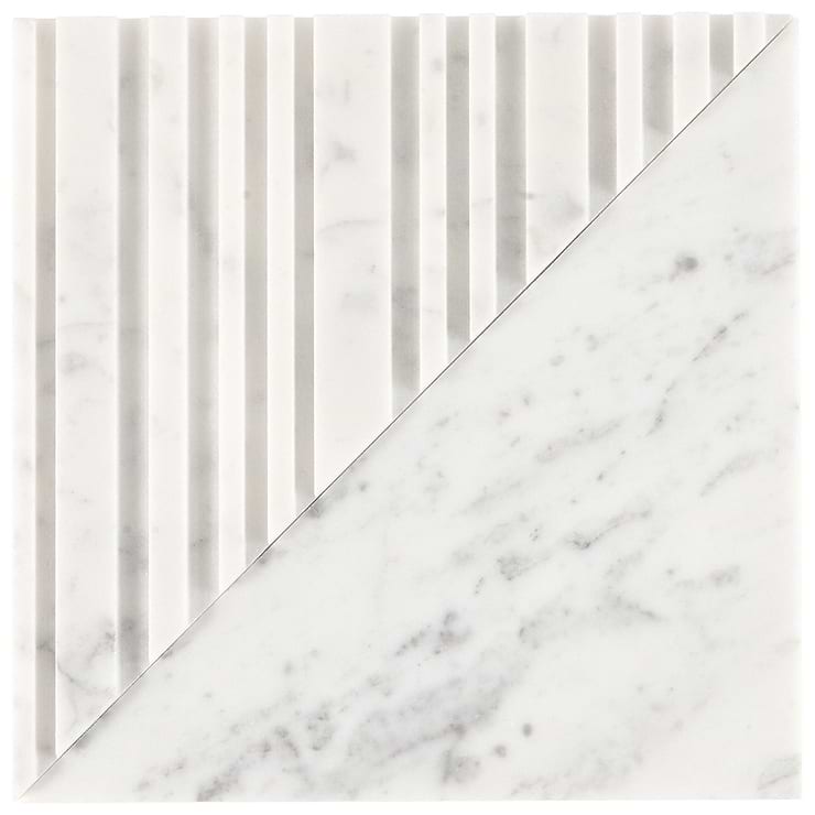 Barcode by Michael Habachy Medio Carrara White 8x8 Textured 3D Honed Marble Tile
