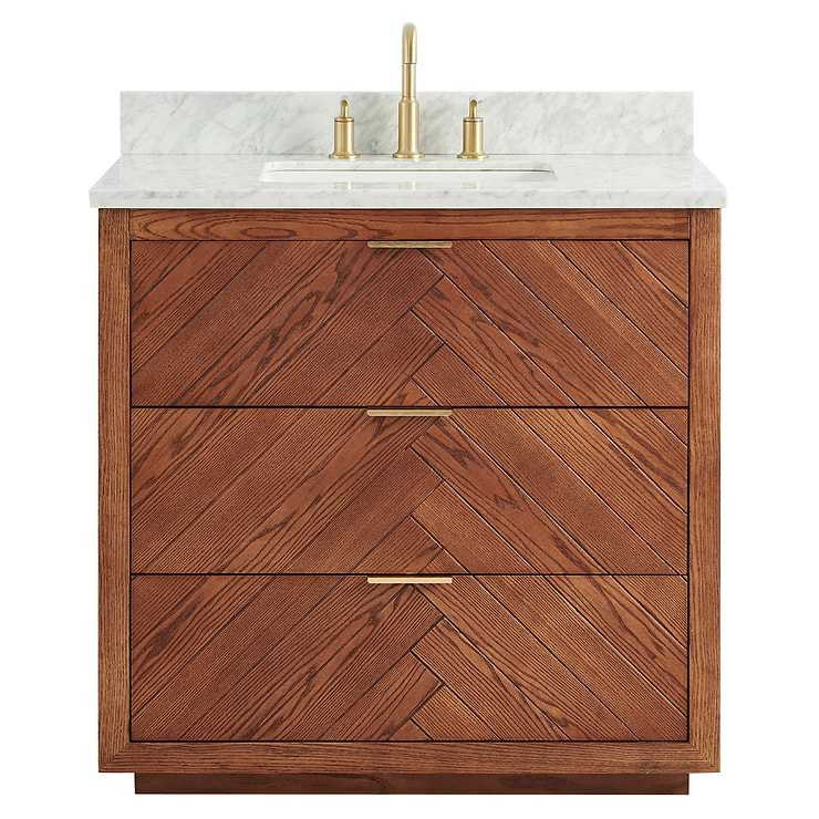 Marilyn 36" Woodgrain Vanity with Carrara Marble Top and Ceramic Basin