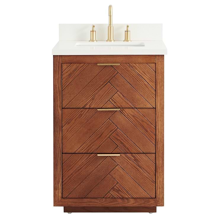 Marilyn 24" Woodgrain Vanity with Pure White Quartz Top and Ceramic Basin