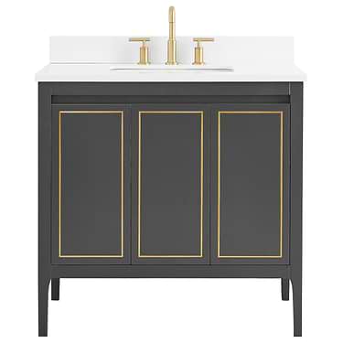 Province Black and Gold 36" Single Vanity with Pure White Quartz Top