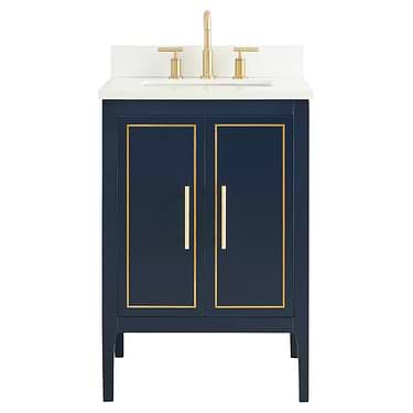 Province Navy and Gold 24" Single Vanity with Pure White Quartz Top