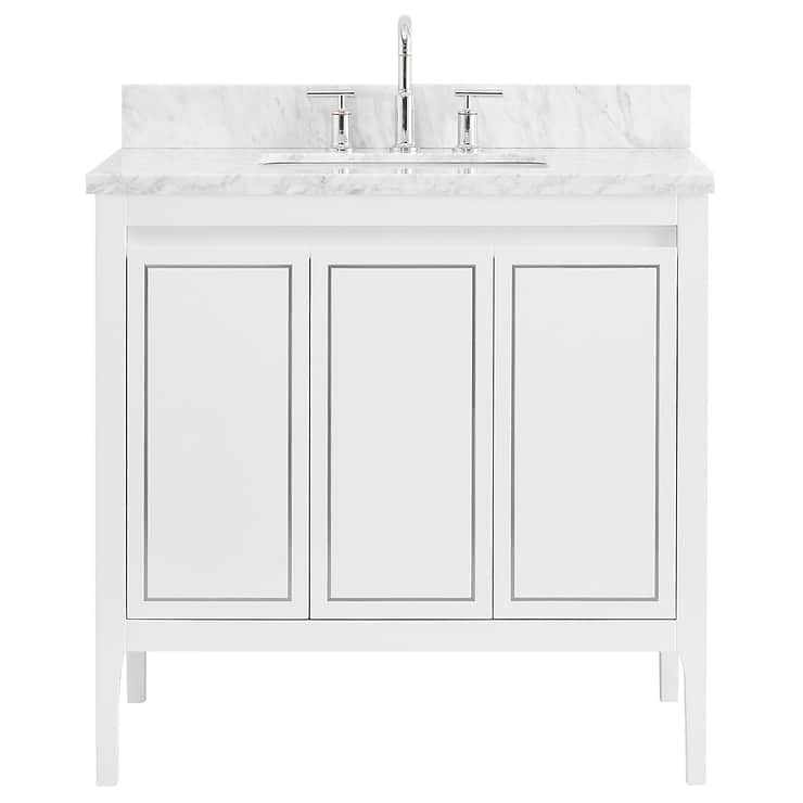 Province White and Silver 36" Single Vanity with Carrara Marble Top