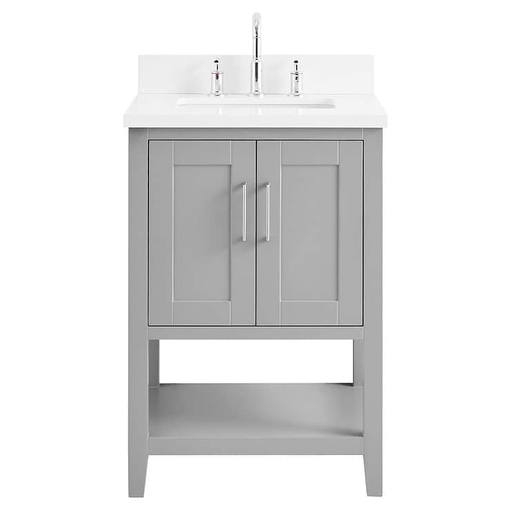 Sheraton 24" Gray Vanity with Pure White Quartz Top and Ceramic Basin