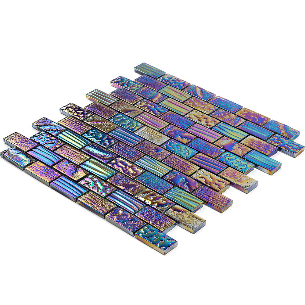 Laguna Iridescent Black Bricks Glass Tile