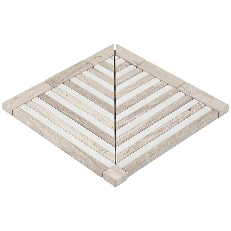 Monroe Corner Asian Statuary and Wooden Beige 8x8 Marble Mosaic Tile,  Polished