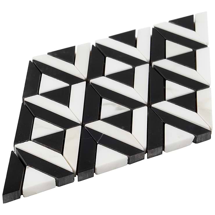 Monroe Triangle Calacatta and Black Jade Polished Marble Mosaic Tile