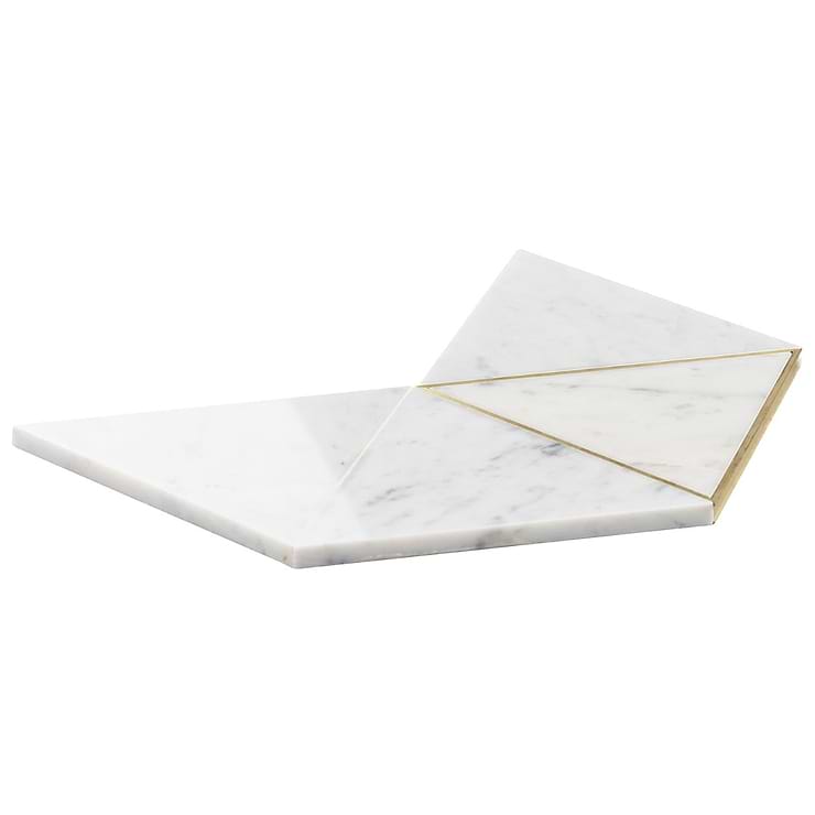 Verin Carrara Polished Marble and Brass Mosaic Tile