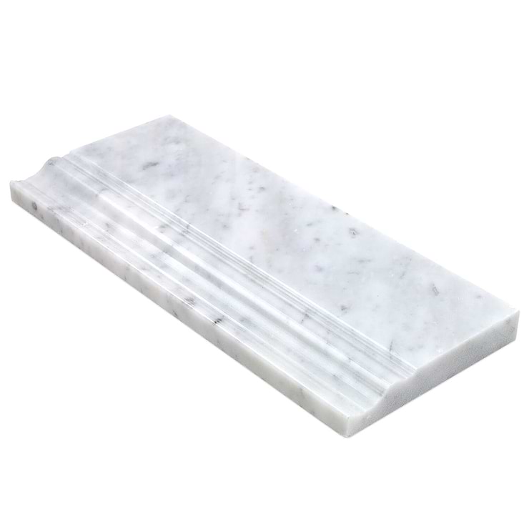Carrara White 5x12 Marble Base Molding Liner; in White Carrara; for Backsplash, Kitchen Wall, Wall Tile, Bathroom Wall; in Style Ideas Art Deco, Beach, Classic, Contemporary, Cottage, Craftsman, Farmhouse, Industrial, Mediterranean, Mid Century, Modern, Rustic, Traditional, Transitional, Tropical, Whimsical