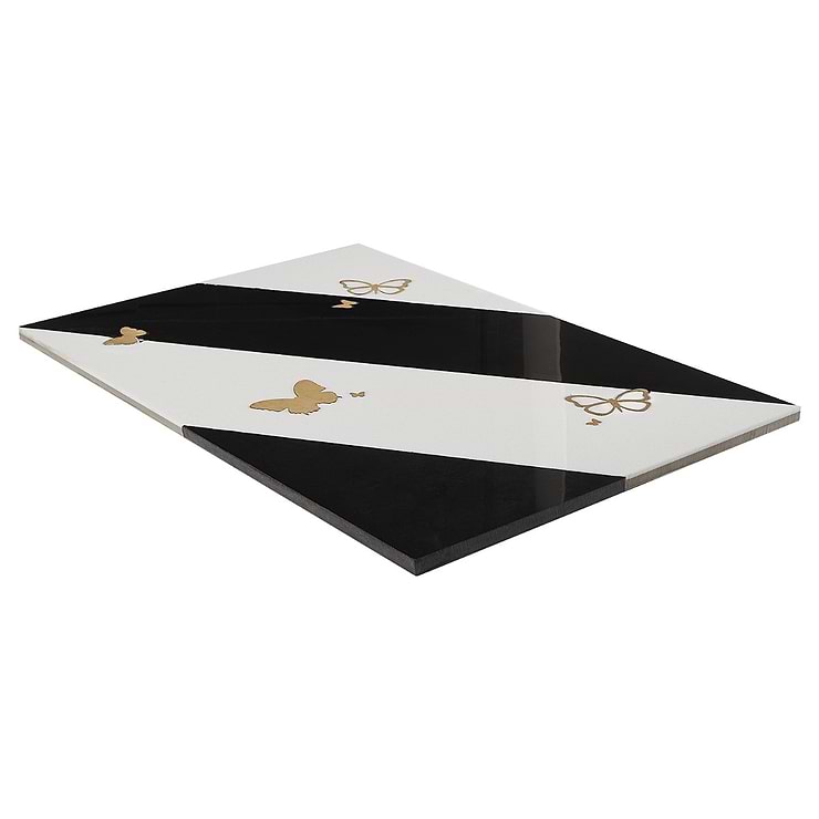 Timeless Butterflies Nero Blanco 12x18 Polished Nanoglass Porcelain Tile By Elizabeth Sutton 
