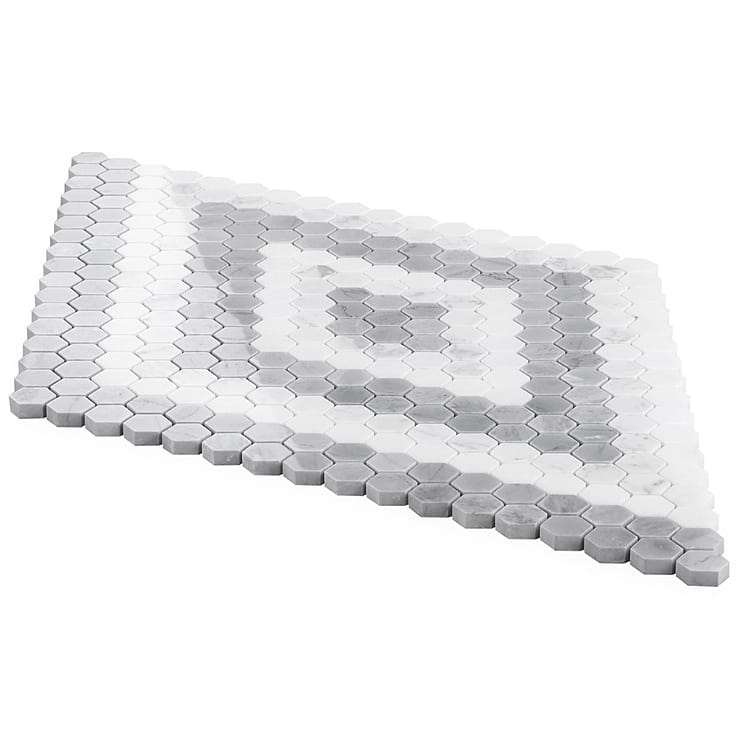 Juno Diamond Gray and White 1" Hexagon Polished Marble Mosaic Tile