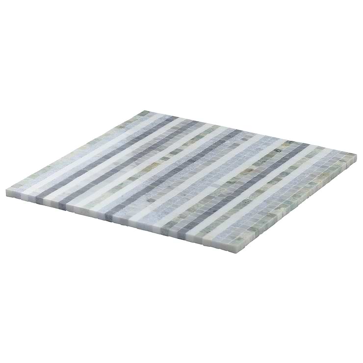 Microsaic Lines Sky Blue Polished Marble Mosaic Tile