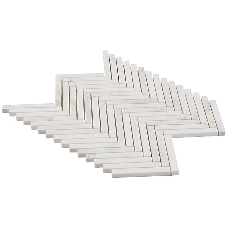 Alaska White 1/2"x4" Herringbone Polished Marble Mosaic Tile