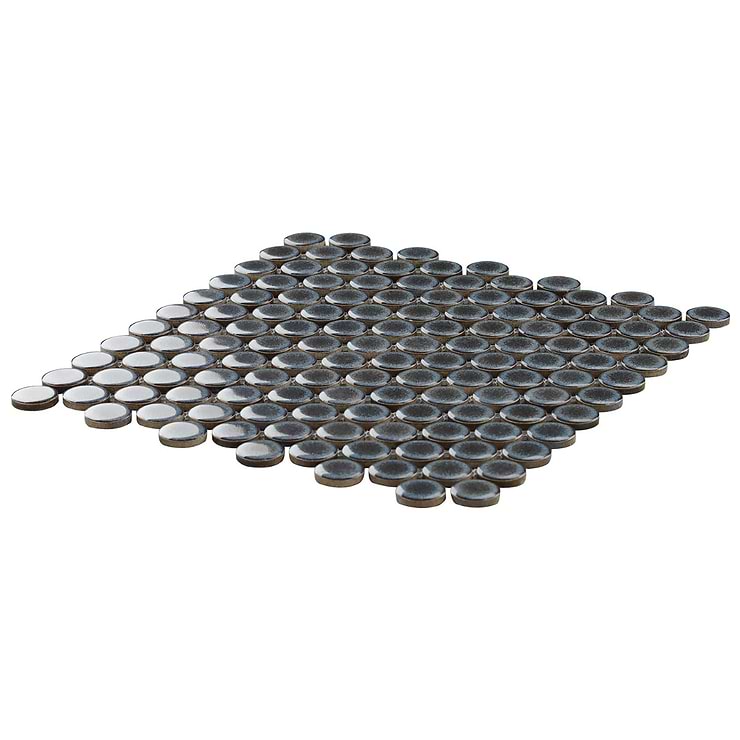 Nirvana Iris Rimmed 1" Penny Round Polished Gray Porcelain Mosaic