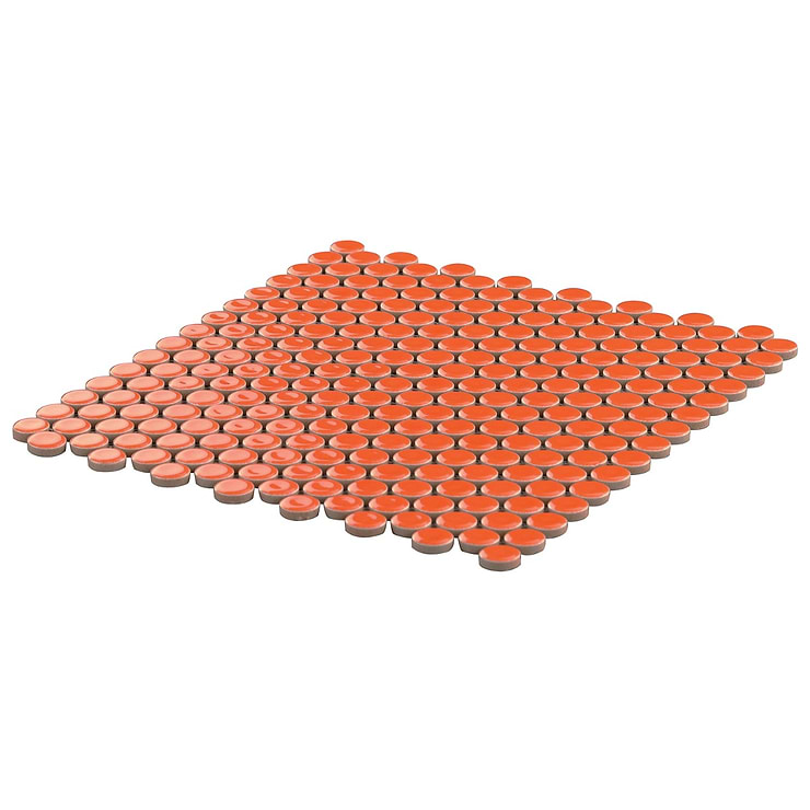 Eden 2.0 Orange Nectar Rimmed Penny Round Polished Porcelain Mosaic