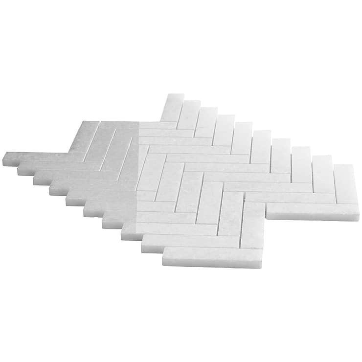 Snow White 1x4 Herringbone Polished Marble Mosaic
