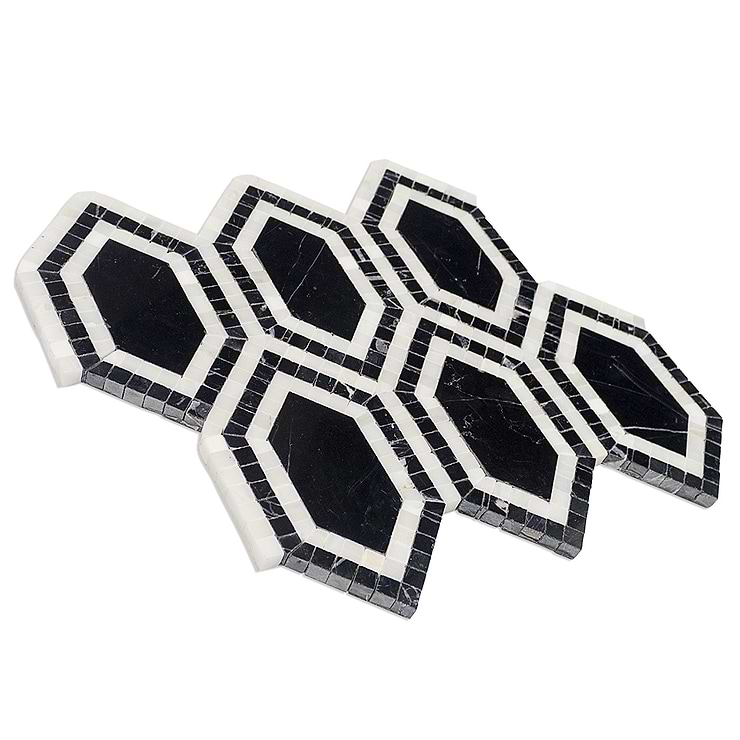 Infinity Nero Hexagon With Asian Statuary Marble Tile