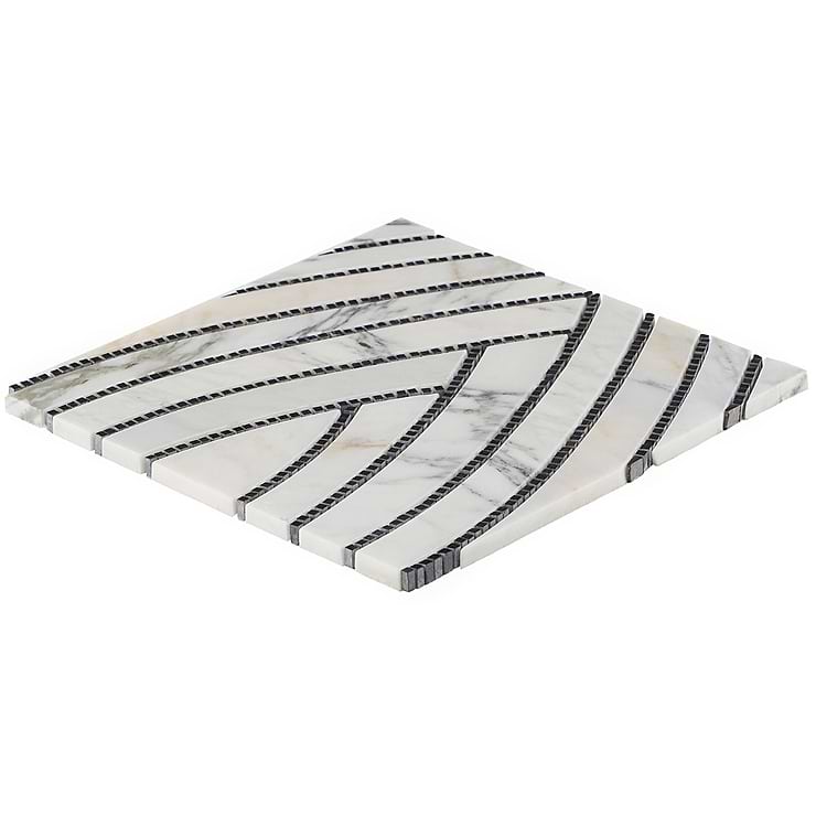 New Palm Beach by Krista Watterworth Leaf White Polished Marble Mosaic