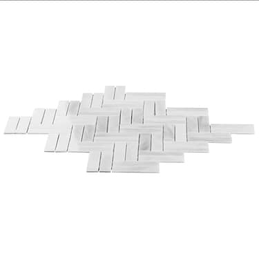 Bespoke Rain Cloud White 3/4" x 3” Herringbone Polished Glass Mosaic