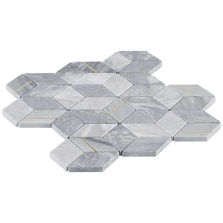 Morgana Bardiglio Polished Marble and Brass Mosaic Tile