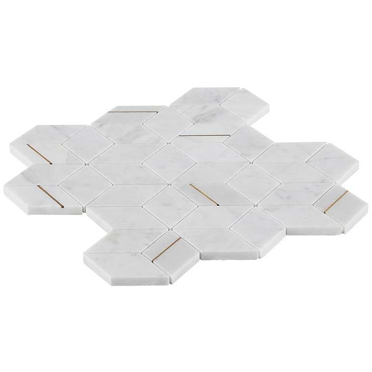 Morgana Carrara Polished Marble and Brass Mosaic Tile