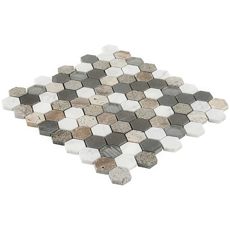 Esker Stratus Hexagon Marble and Glass Tile
