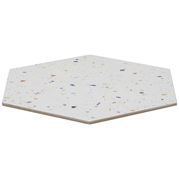 Six Hexagon Multi White 12.5" Terrazzo Look Matte Porcelain Tile