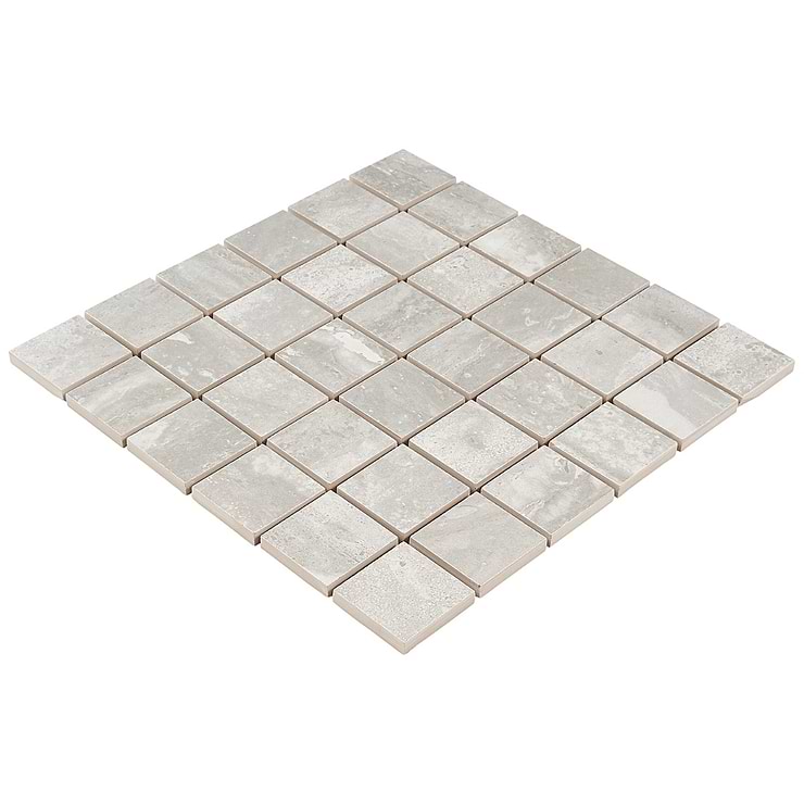 Basic Travertine Silver 2x2 Matte Porcelain Mosaic Tile