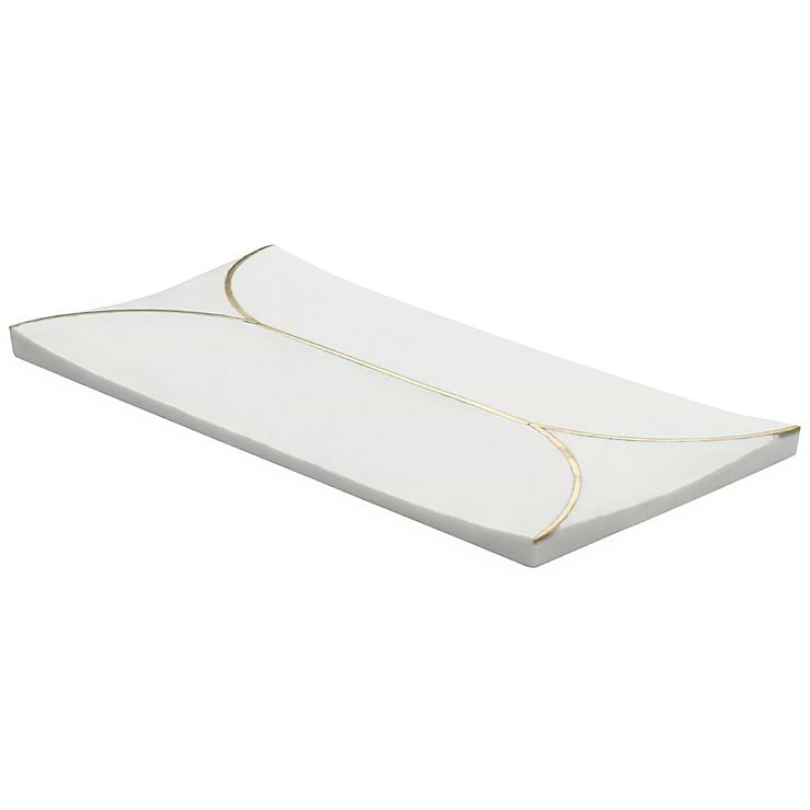 Calypso 3D Carved Bianco White Brass Inlay 8x16 Textured Honed Marble Limestone Tile