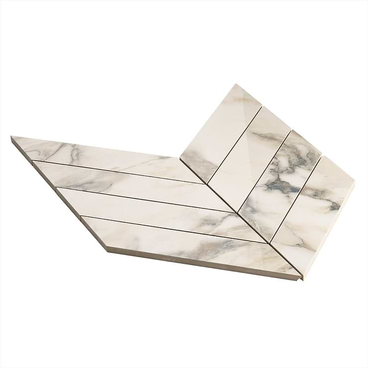 DreamStone Calacatta Rustico 2x8 Chevron Polished Porcelain Mosaic