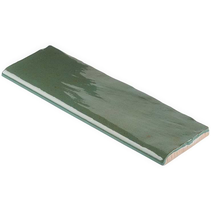 Portmore Green 3x8 Glazed Ceramic Bullnose ; in Green Ceramic; for Backsplash, Wall Tile, Bathroom Wall, Shower Wall