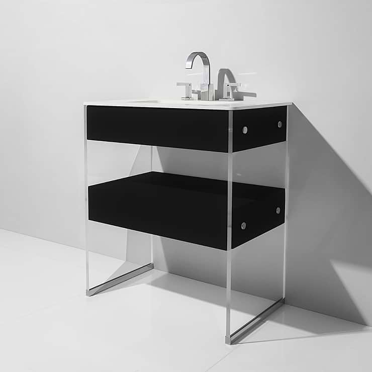 Lucite  30" Black Gloss Vanity and Counter; in Style Ideas Contemporary, Industrial, Modern, Transitional