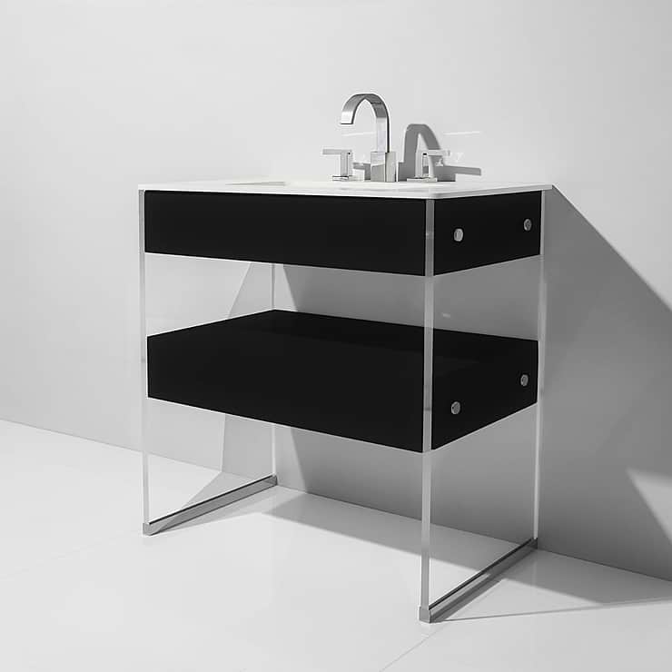 Lucite  36" Black Gloss Vanity and Counter; in Style Ideas Contemporary, Industrial, Modern, Transitional