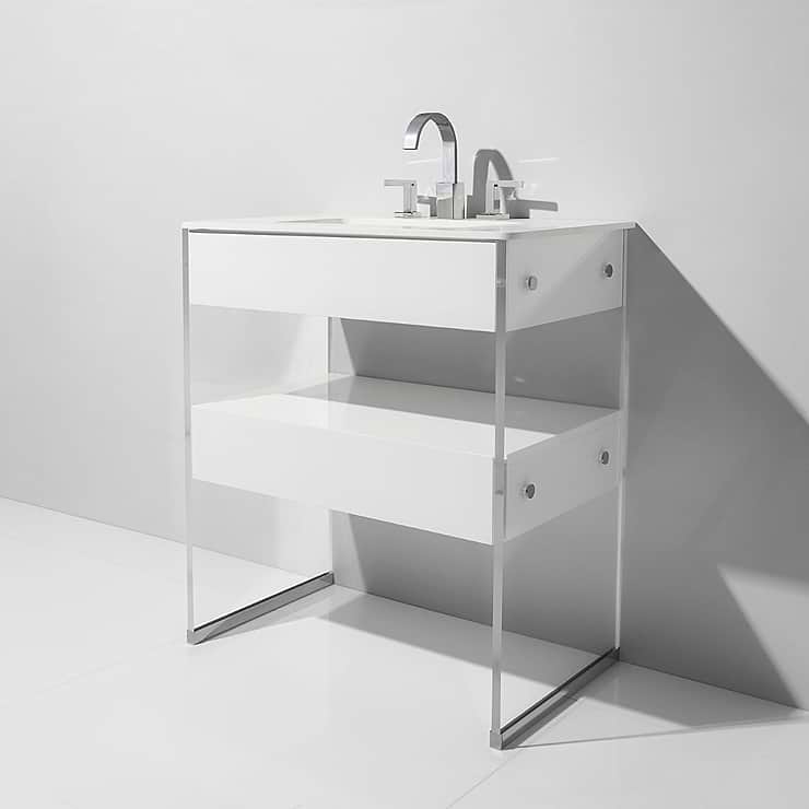 Lucite  30" White Gloss Vanity and Counter; in Style Ideas Contemporary, Industrial, Modern, Transitional
