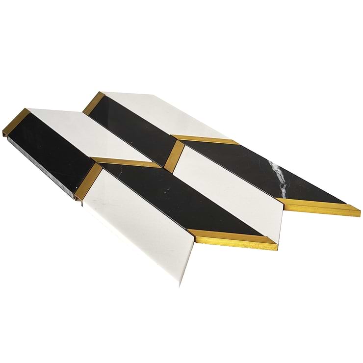 Fitz Classic Black & White Polished Marble & Brass Mosaic Tile